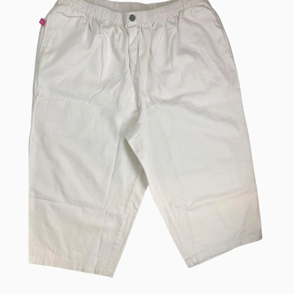 Woman Within White Elastic Waist Denim Cotton Capri Pants Pockets Size 24W NOWT